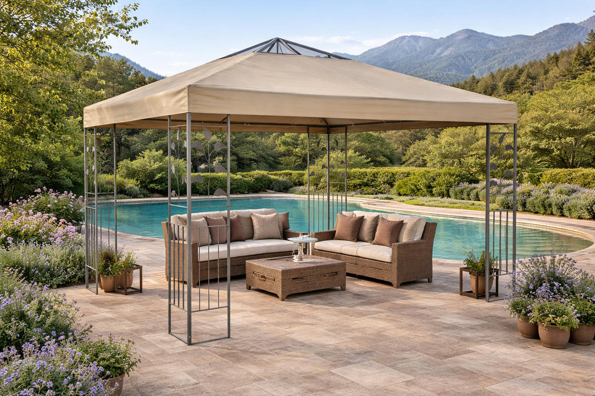 ERSATZDACH Rank-Pavillon mit Volant 3x3m Beige Clear Top - Beige, Textil (300/50/300cm) - QUICK STAR