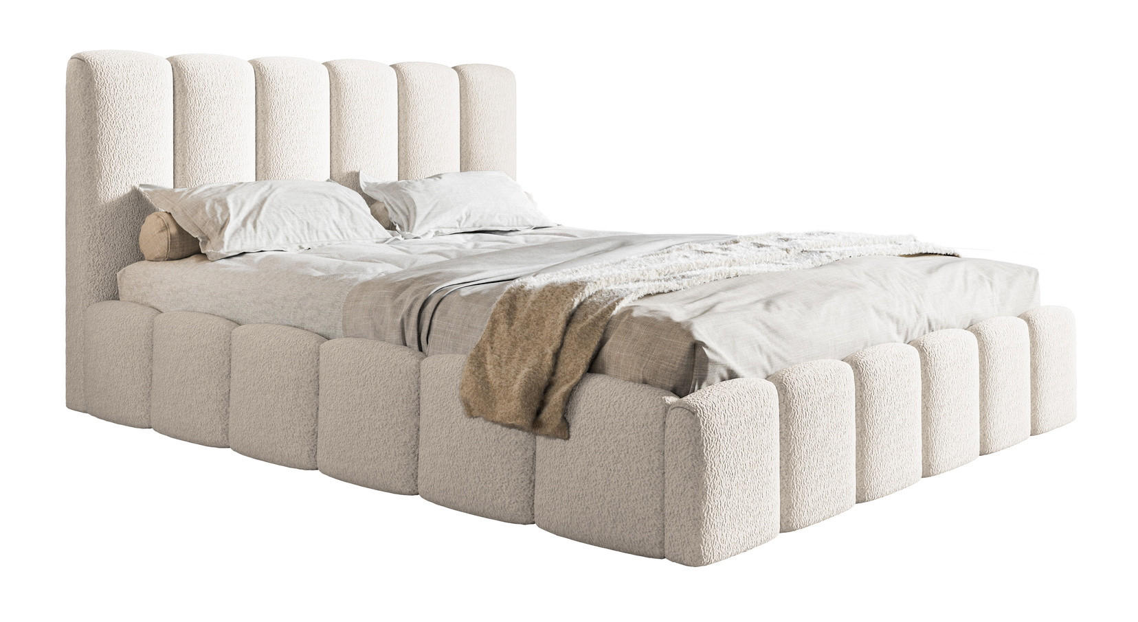 POLSTERBETT 180x200 Palermo mit Bettkasten, Lattenrost, Boucle, Creme - Creme, Holz/Textil (180/200cm) - Emporius