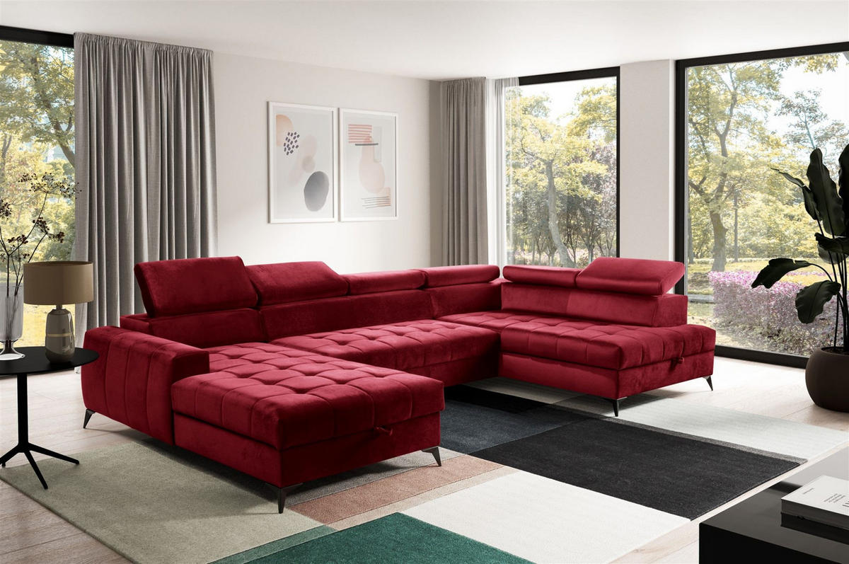 WOHNLANDSCHAFT Agnesa In Salvador - Rot, Holzwerkstoff/Textil (345/95/200cm) - Fun Möbel