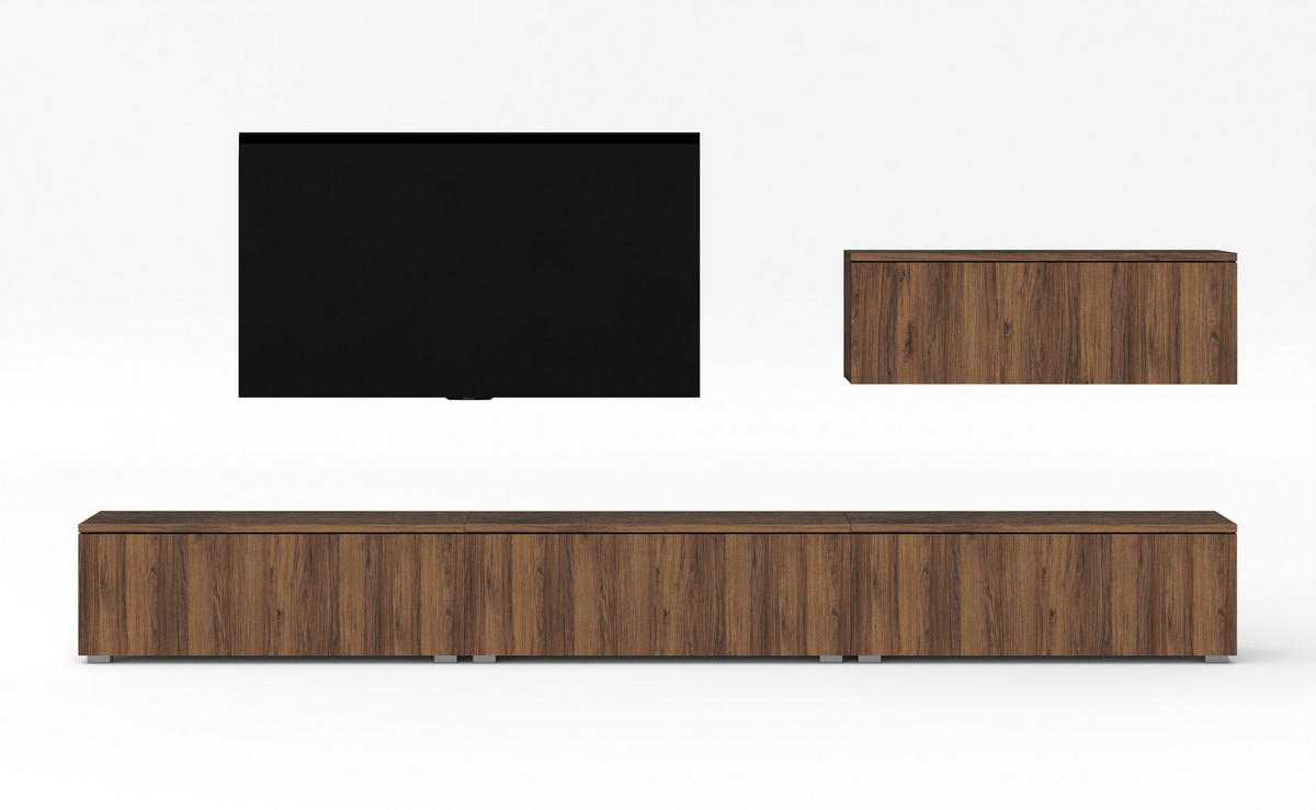 WOHNWAND Loriano IV Nussbaum Warmia 300/70,5/32 cm – Hängend und Stehend - Nussbaumfarben, Holzwerkstoff/Kunststoff (300/70.5/32cm) - AX Living