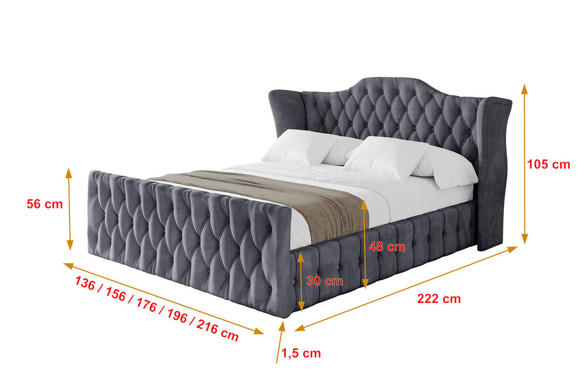 POLSTERBETT mit Bettkasten, Fußteil und Lattenrost, Boxbett ohne Matratze - MODY-Z 180x200 Dunkelgrau - Dunkelgrau, Holzwerkstoff/Textil (180/200cm) - ALTDECOR