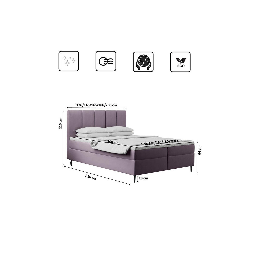 Thumbnail - Kaiser Möbel Boxbett, Lila, Textil, Balkeneiche, 2 Schubladen, H3, Höhe ca. 20 cm, einzeln stellbar, 120x200 cm, Reach, ...