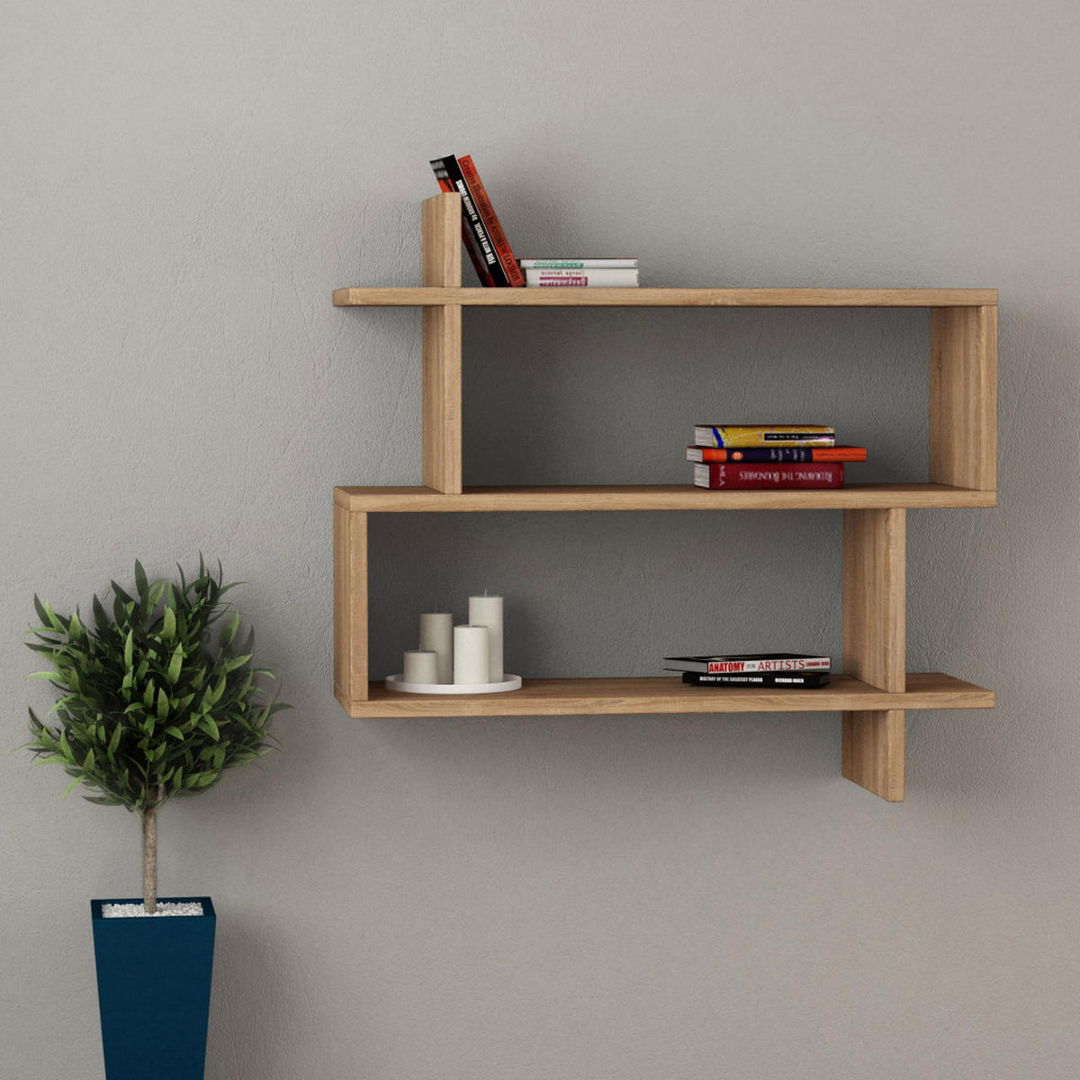 WANDREGAL aus Holz L70cm - Plex - Klares Holz - Eschefarben, Holz (70/66/22cm) - Drawer