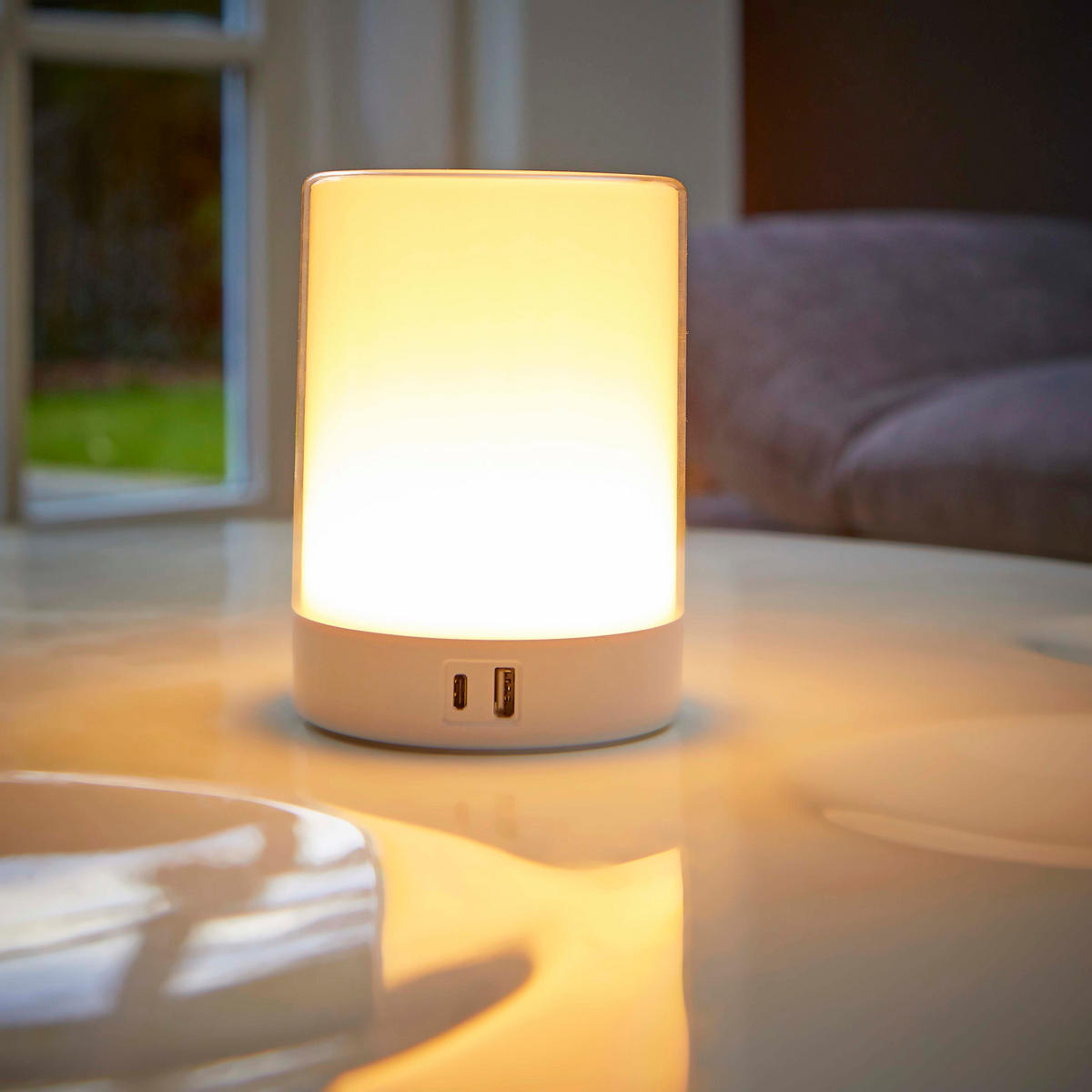 LED-TISCHLEUCHTE - dimmbar mit Farbwechsel, Touch-Taste und USB-Ladeports in Weiß - Weiß, Kunststoff (10.6/10.6/14.6cm) - Northpoint