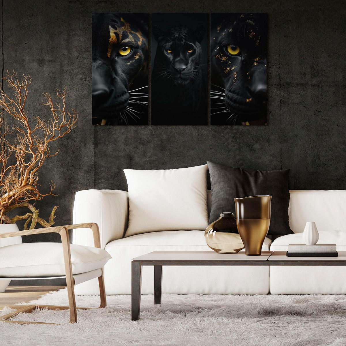 LEINWANDBILD Panther 3-tlg. 120x80 cm - Multicolor, Holz (120/80cm) - LUMASOUL