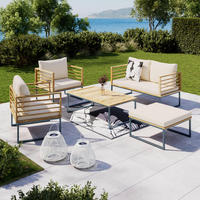 LOUNGEGARNITUR Silas Creme Holz/Outdoorstoff/Metall - Creme, Holz - Bessagi Garden
