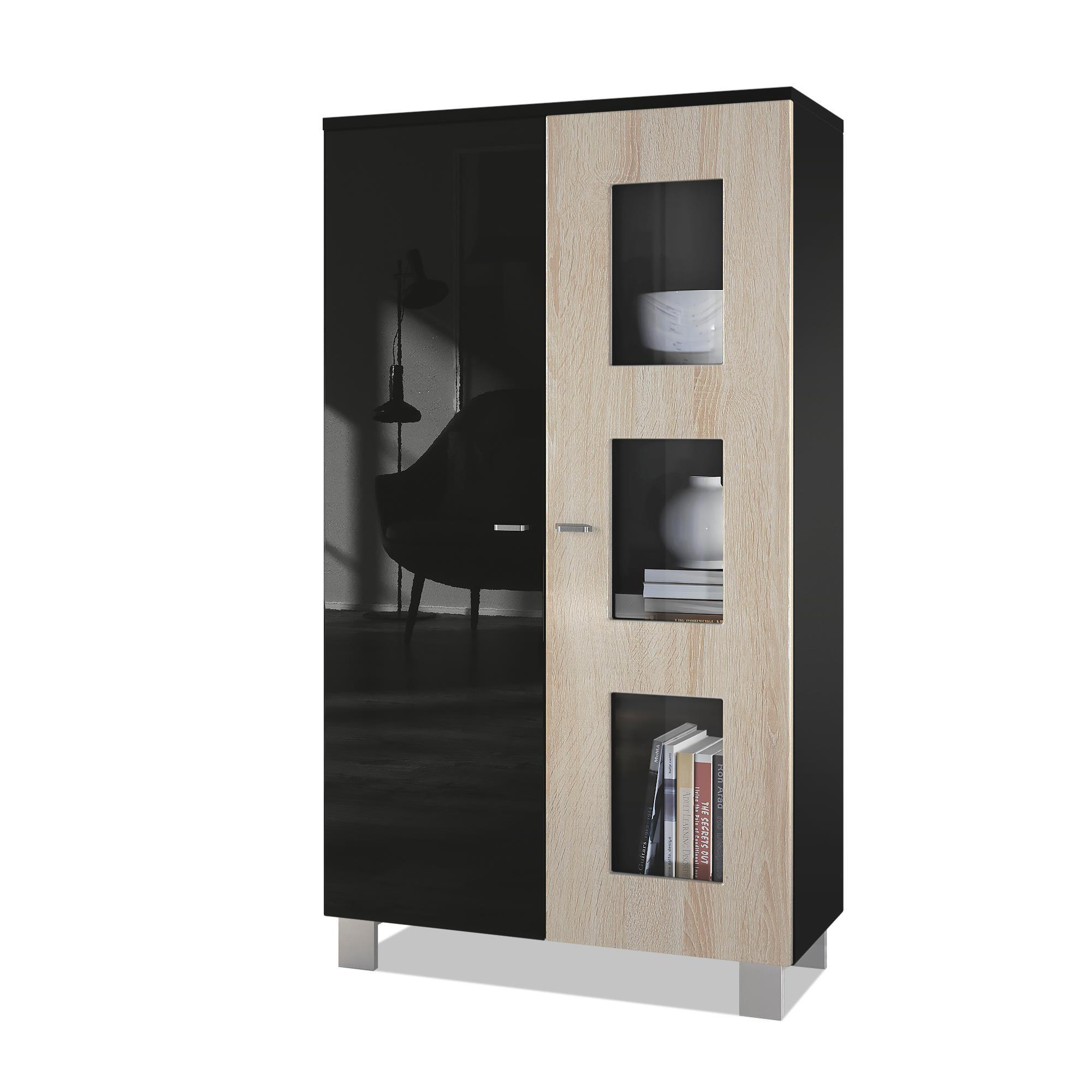 VITRINE Denjo Tür in Eiche sägerau - Eiche San Remo, Holzwerkstoff (71/129/35cm) - Vladon