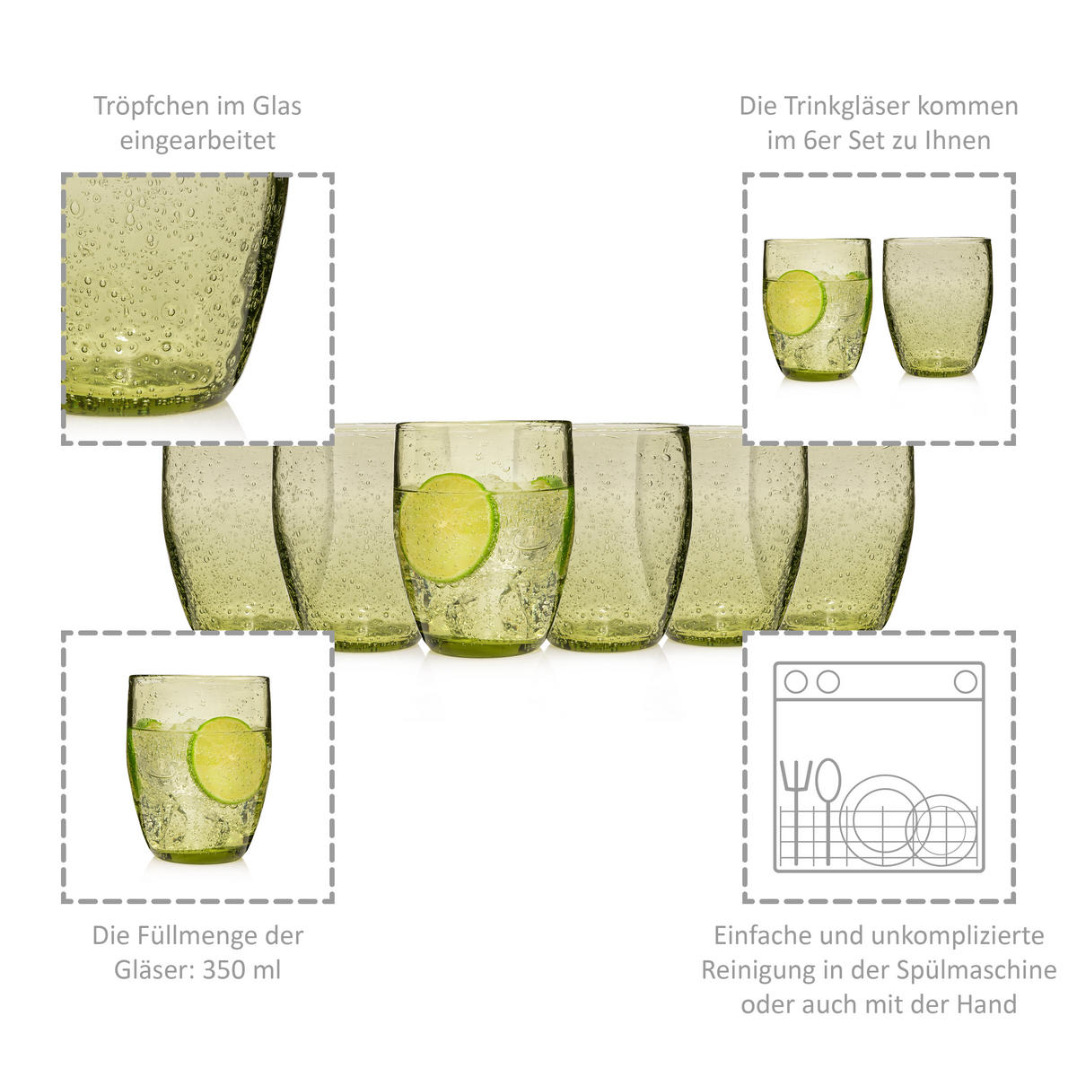 TRINKGLÄSER Set London Grün 6 teilig - Grün, Glas - Sänger