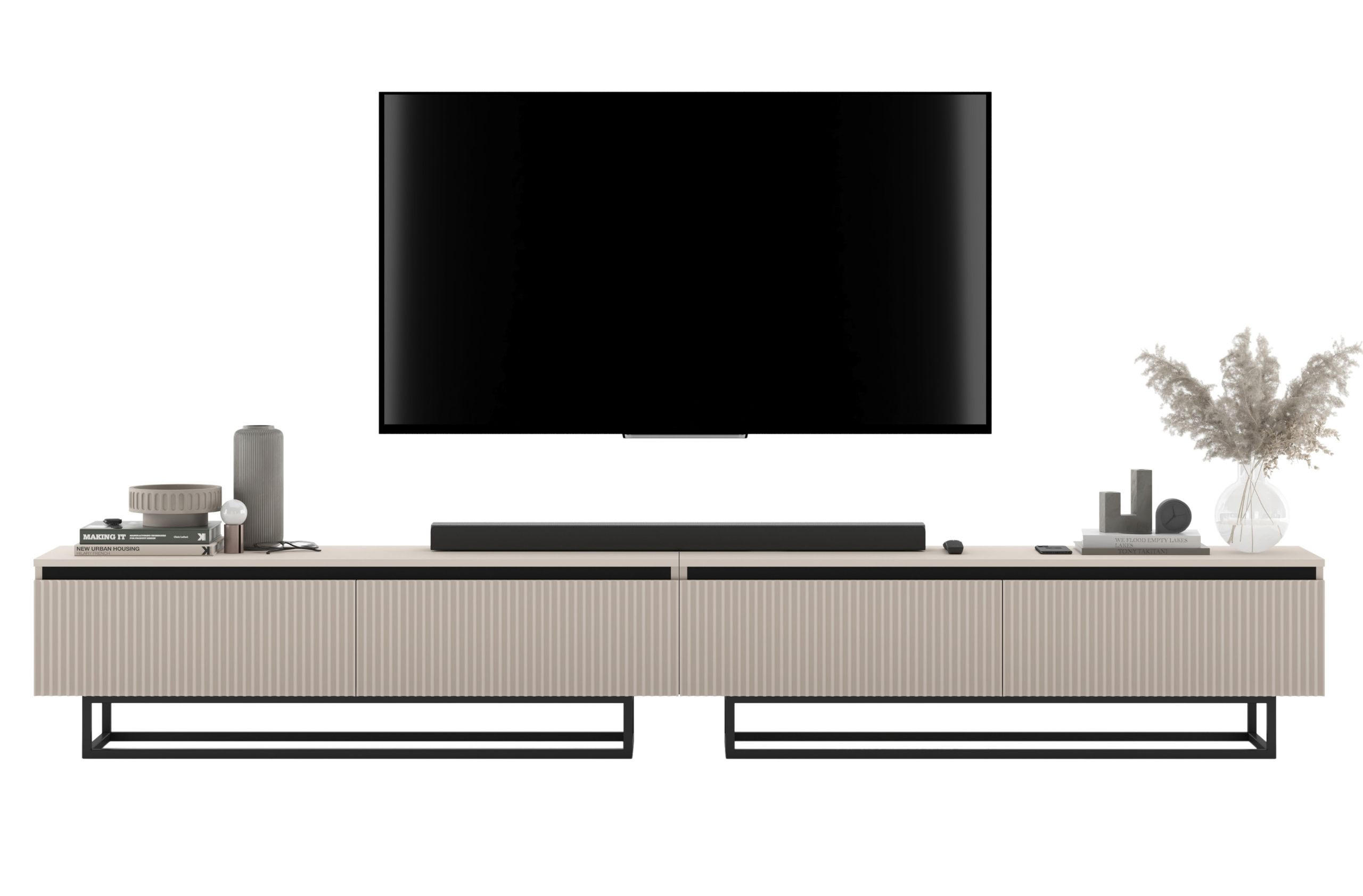 TV-LOWBOARD 2-er Set Selene Kaschmir Matt mit Metallrahmen 140 cm - Kaschmir/Schwarz, Holzwerkstoff/Metall (280/44/35cm) - Meble Lindner