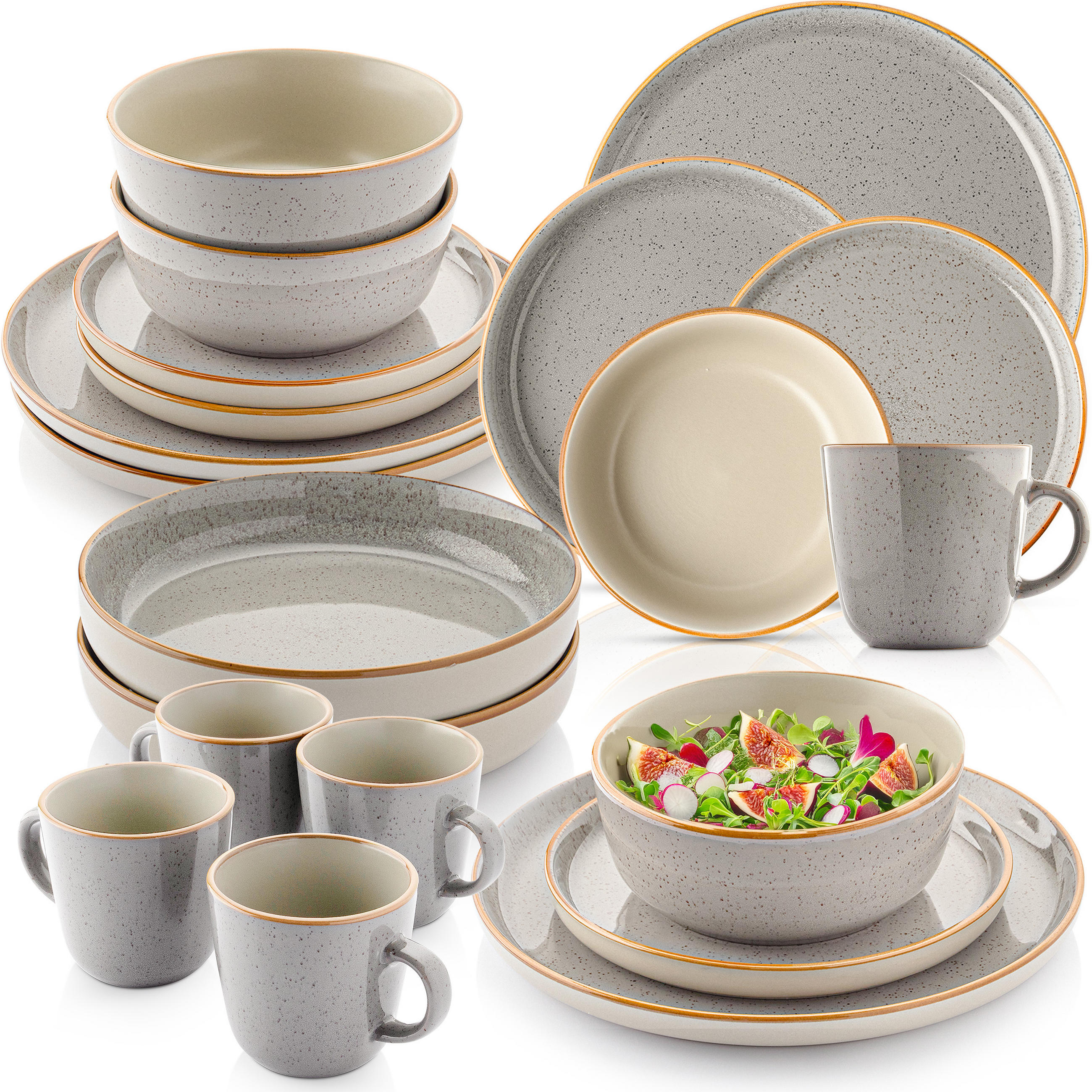 KOMBISERVICE RIO PERLGRAU - 20-teilig aus Steingut - Grau, Keramik (44/45/54cm) - Sänger