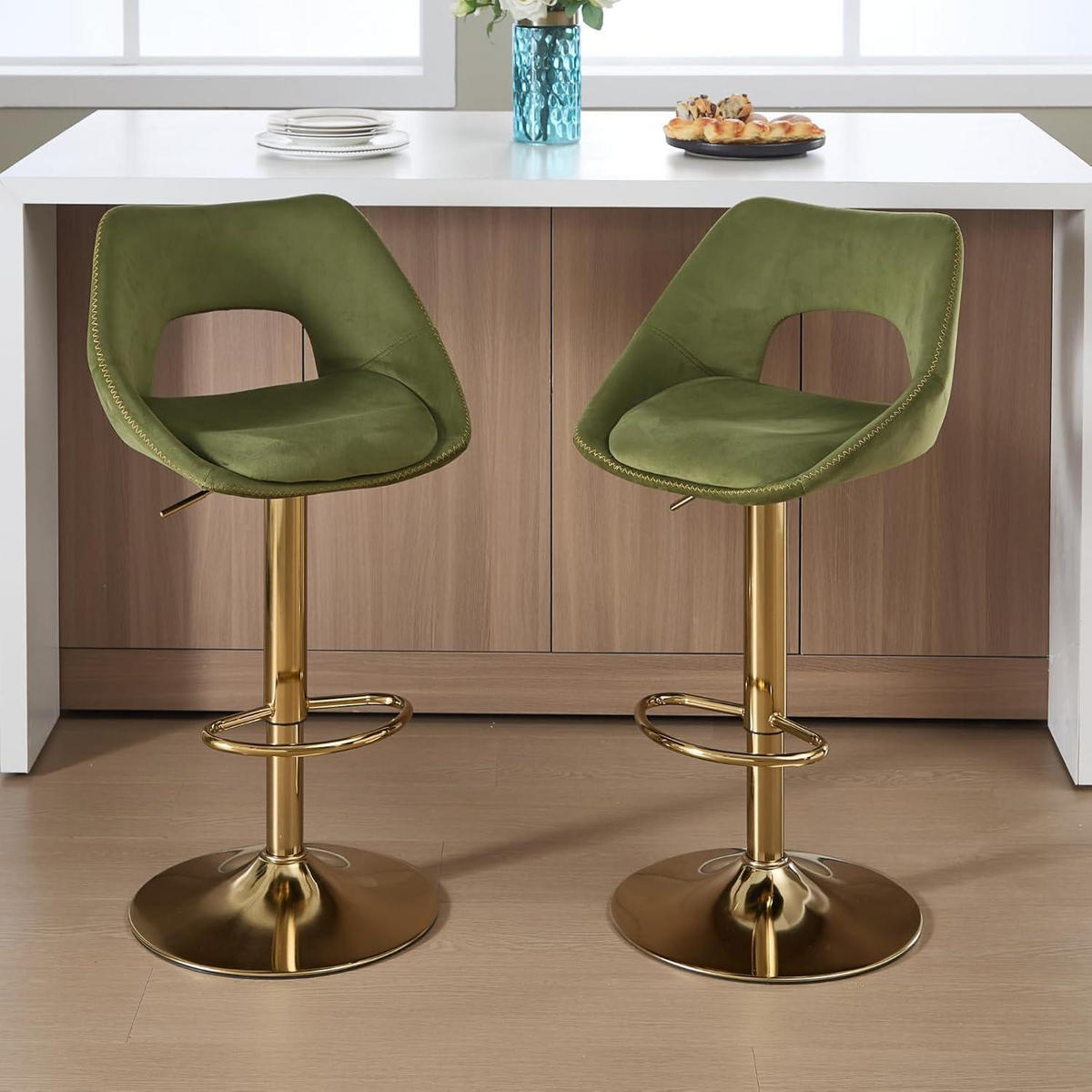 BARHOCKER 2er Set grün, höhenverstellbar mit Rückenlehne - Grün, Textil (49/85/51cm)