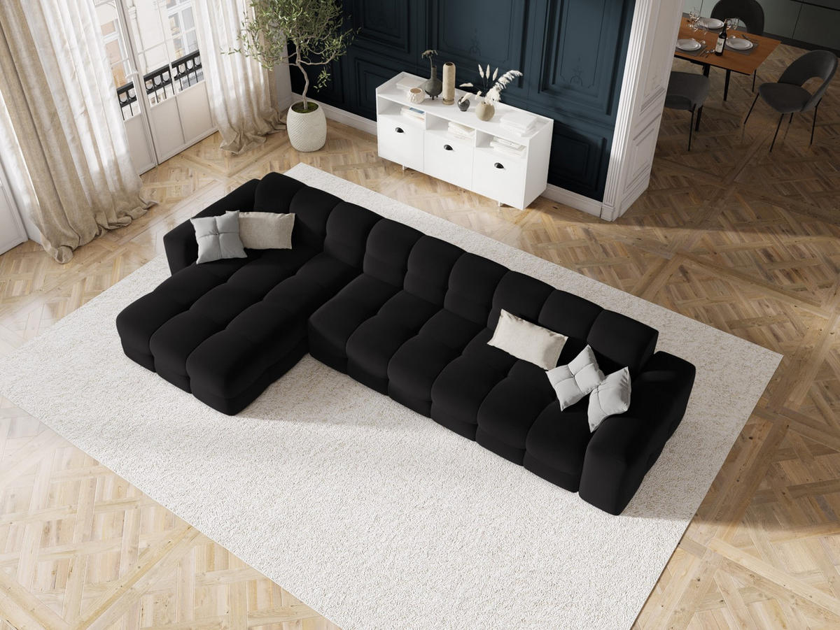 ECKSOFA links Kendal aus Samt schwarz 5 Sitzplätze - Schwarz, Textil (173/357cm) - Micadoni