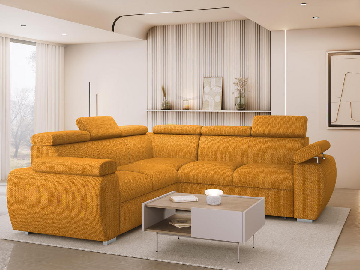 ECKSOFA Boston Maxi - Chromfarben/Currygelb, Holz/Textil (260/260cm) - MIRJAN24
