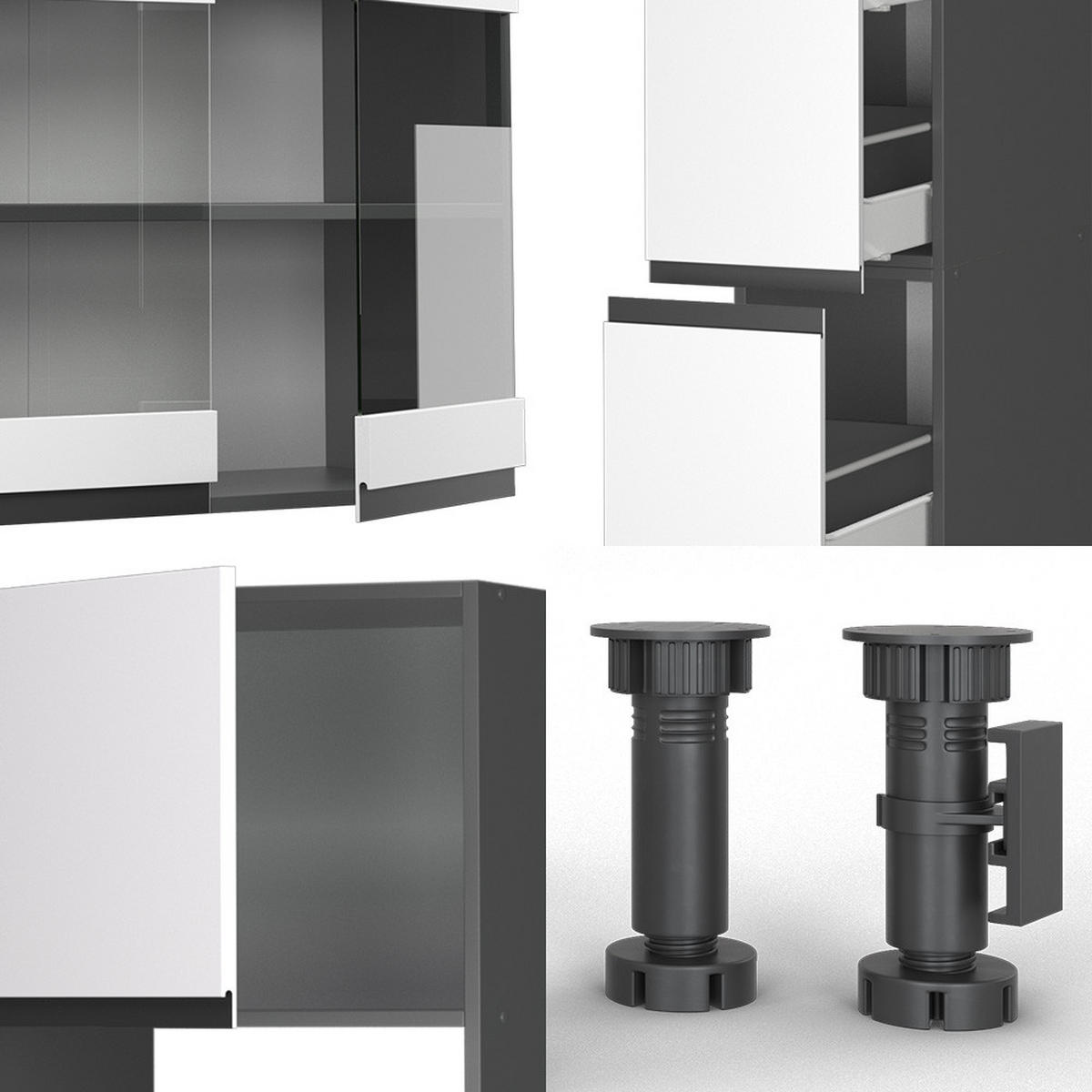 KÜCHENZEILE R-Line Weiß/Anthrazit 350 cm J-Shape mit Hochschrank ohne AP - Anthrazit/Weiß, Holzwerkstoff (350/81.6/46cm) - Vicco
