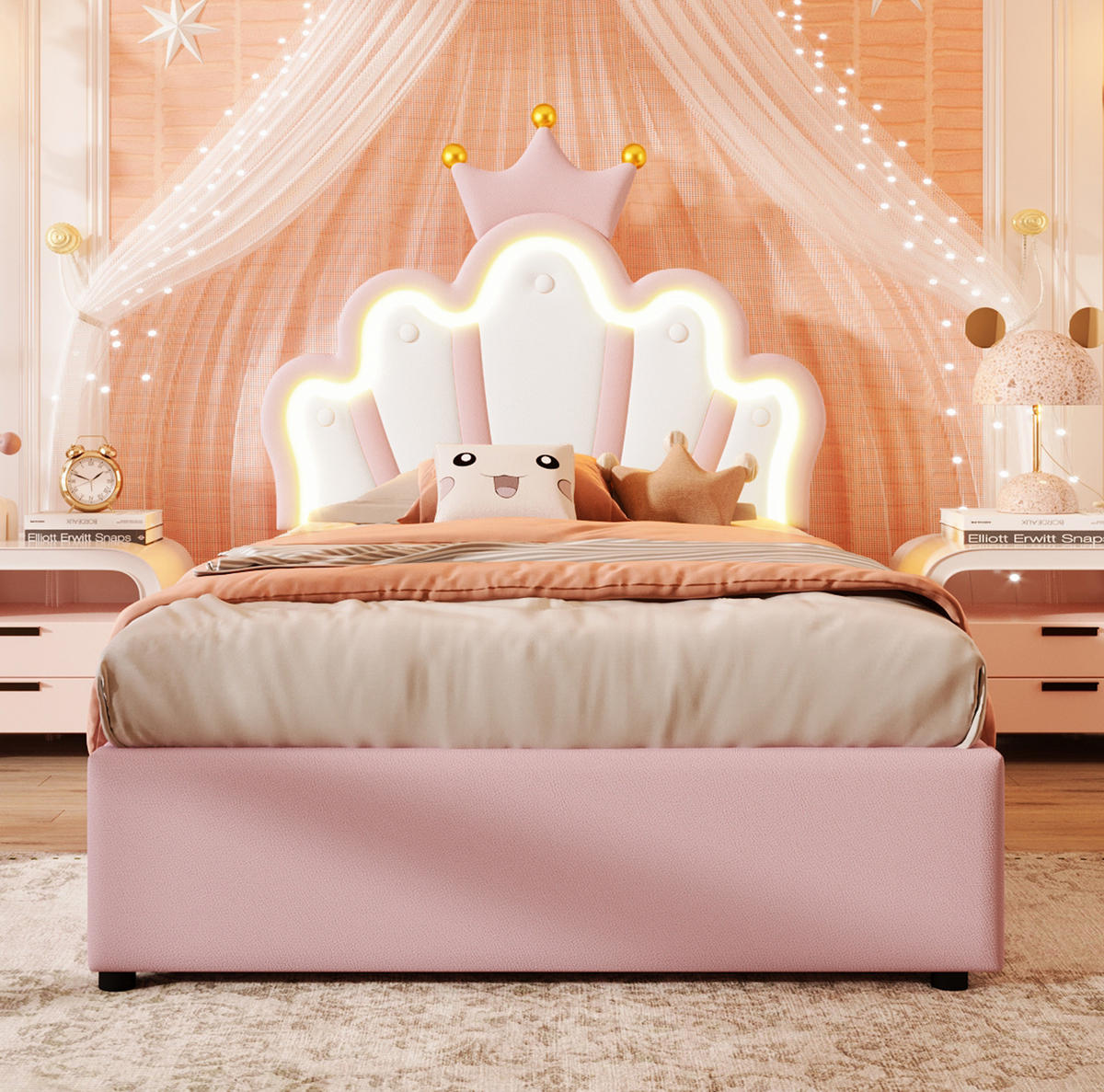 POLSTERBETT mit Bettkasten und LED-Lichtband 90x200 cm PU Rosa - Pink, Metall (90/200cm) - Beauniv