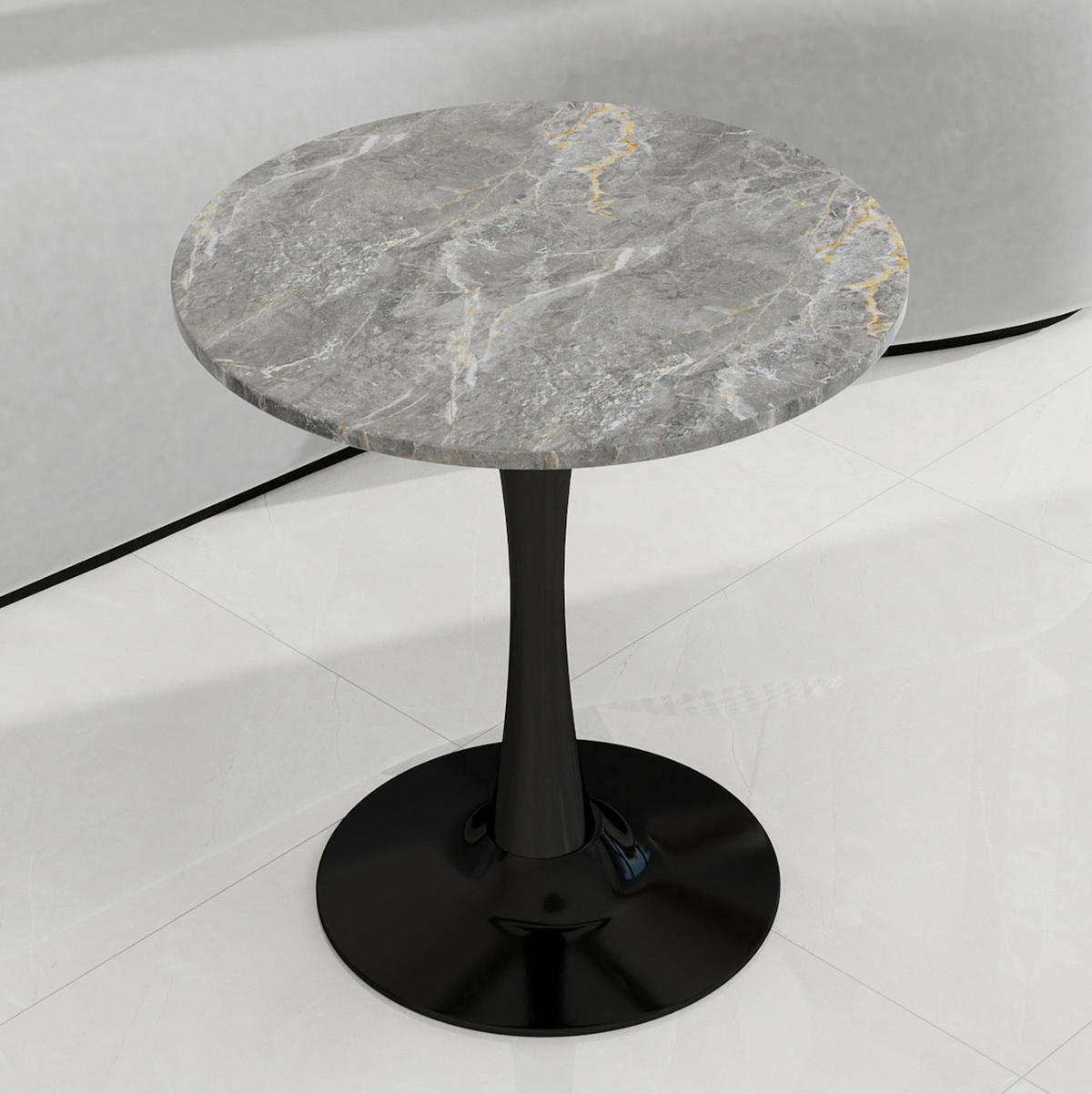 KONFERENČNÍ stolek 70/70/72 cm černo-šedý z umělého mramoru v minimalistickém stylu - šedá, kámen (70/70/72cm) - OKWISH