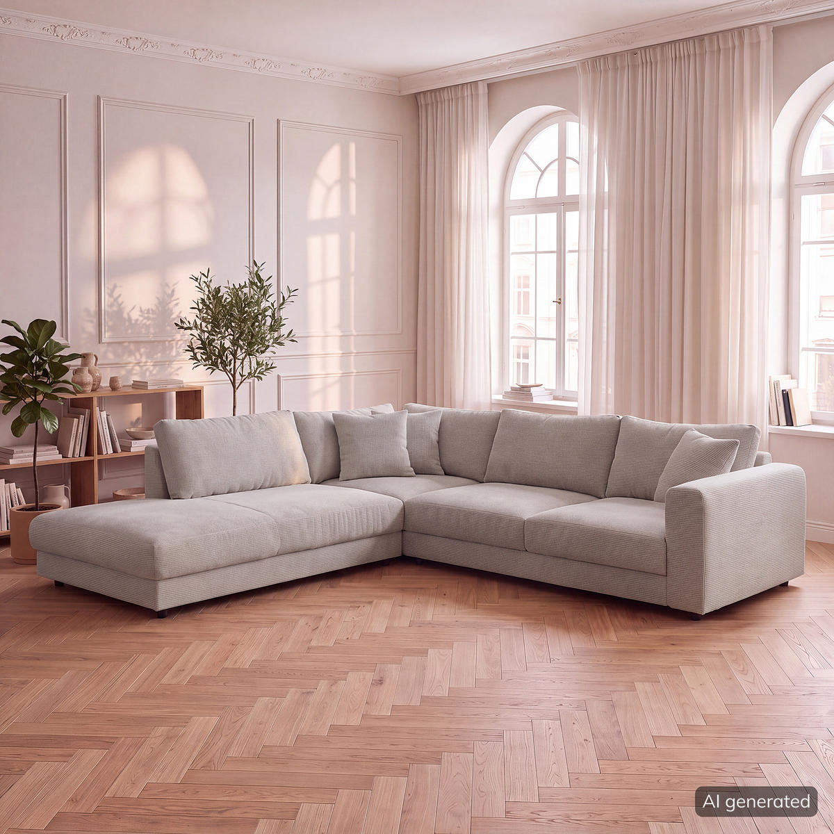 ECKSOFA mit Ottomane - Schwarz/Grau, Holz/Kunststoff (267/254cm) - home24