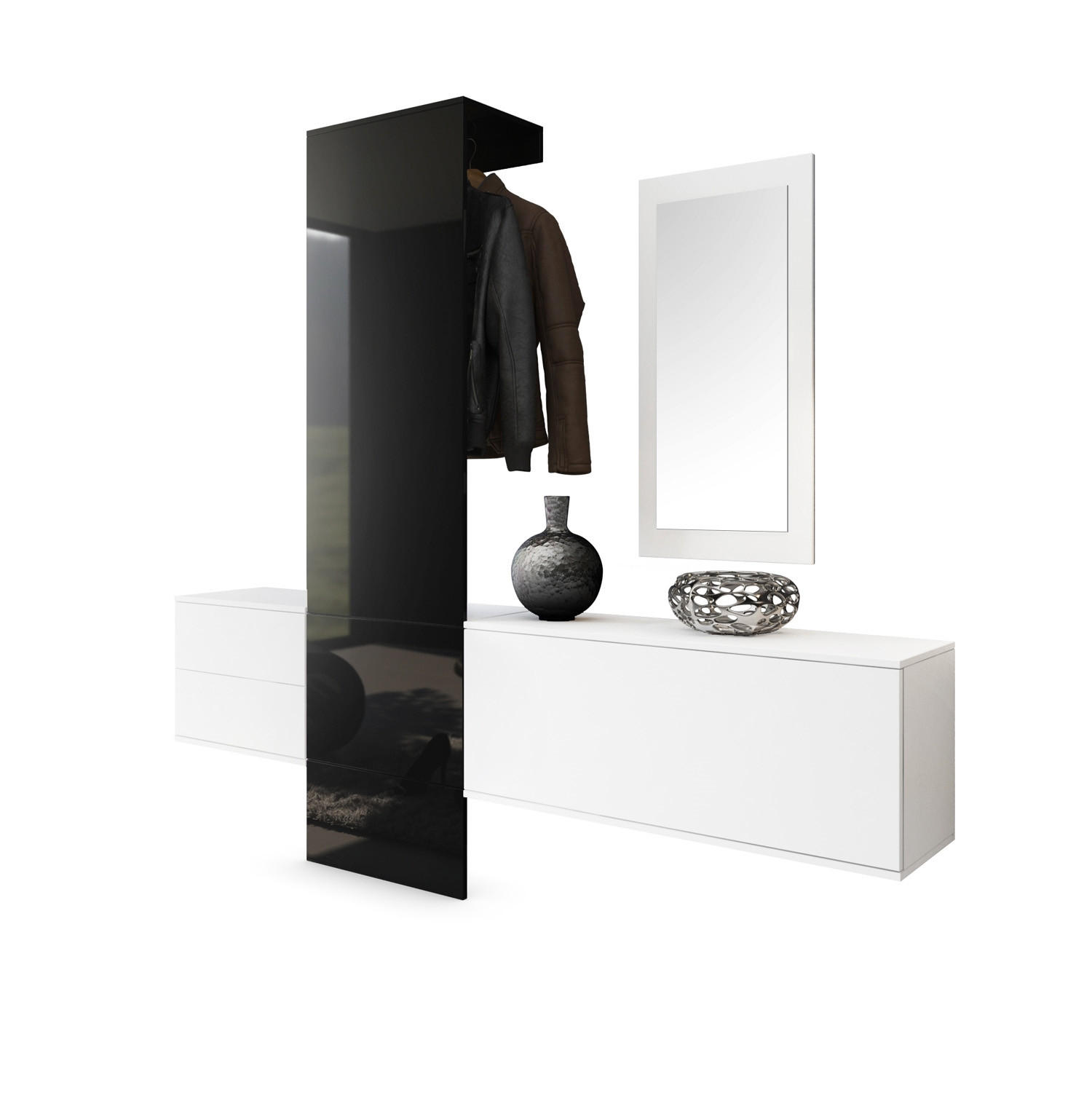 Vladon Garderobe Schwarz Hochglanz 208x193x35 cm