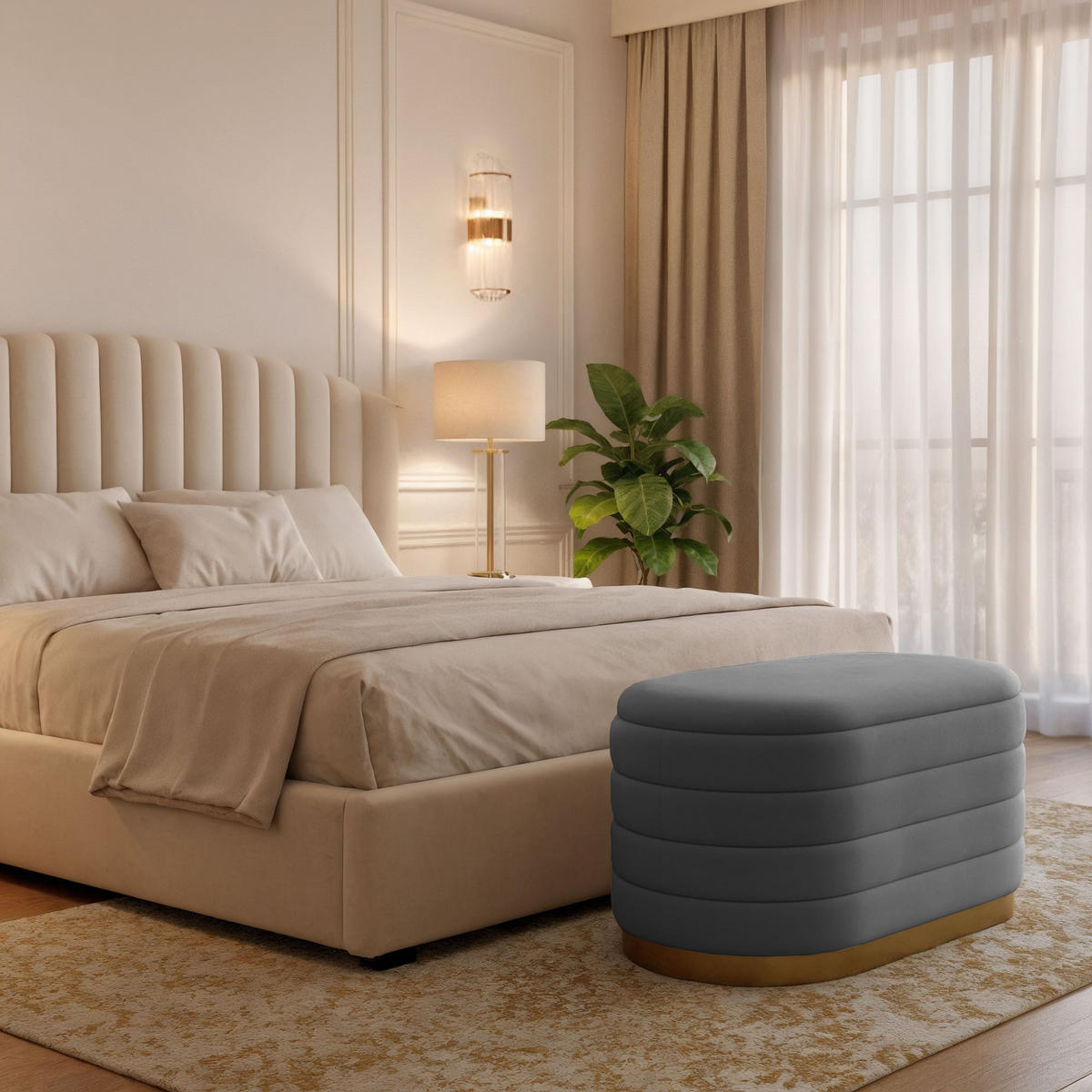 SITZHOCKER BELLA, Grau, T80xB42xH42 - Grau, Holz (42/42/80cm) - Milordbikes