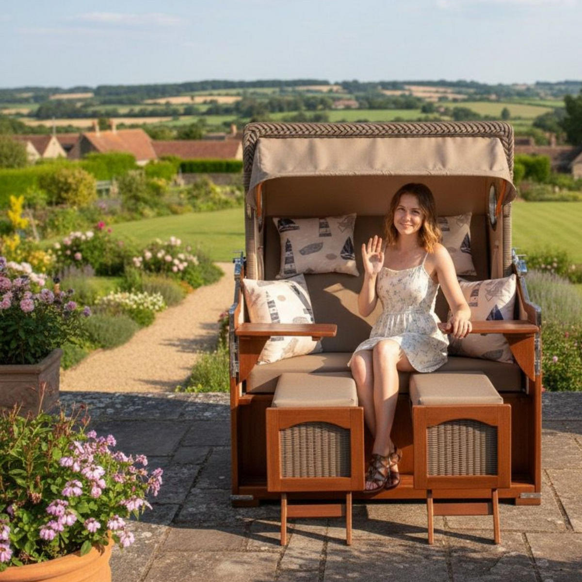 STRANDKORB XXL Düne Grande 2,5 Sitzer - Taupe/Braun, Metall (142/170/95cm) - Mr. Deko