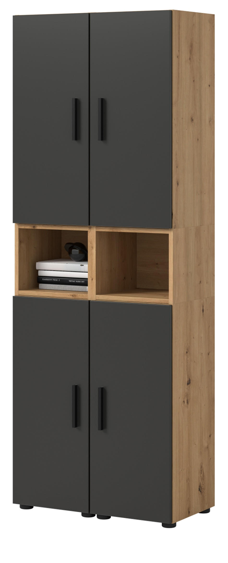 Inn.Furn Stauraumschrank Eiche Artisan, Grau 65x178x34 cm