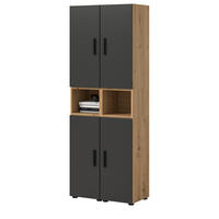 STAURAUMSCHRANK grau, Eiche Artisan 65 x 178 cm, Mehrzweckschrank mit viel Stauraum - Schwarz/Eiche Artisan, Holzwerkstoff/Kunststoff (65/178/34cm) - Inn.Furn