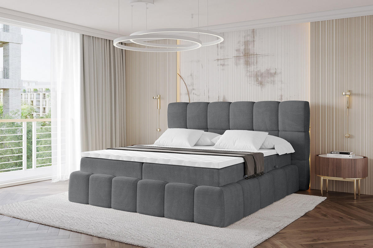 BOXBETT - AURI-H4 - 200x200 Dunkelgrau Cord - Graphitfarben, Holzwerkstoff (200/200cm) - ALTDECOR