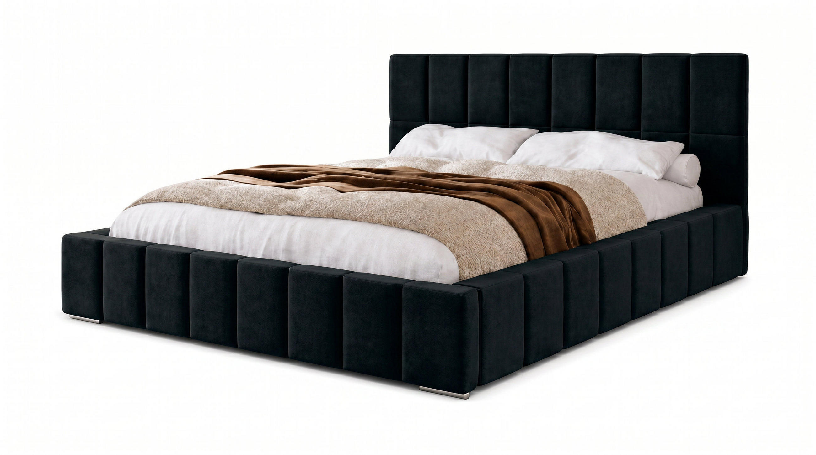 POLSTERBETT 200x200 cm, Alma, Doppelbett mit Bettkasten, Lattenrost aus Holz, Velourstoff, Schwarz - Schwarz, Holz/Textil (200/200cm) - Marpur