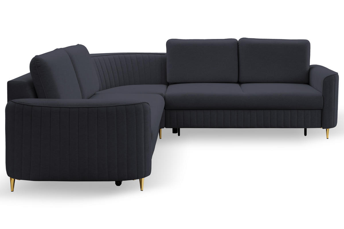 ECKSOFA LAREN, modernes Schlafsofa mit Stauraum, Plastikfüße, L-förmig, lose Rückenkissen freistehend, RECHTS 252x251x85 cm Dark blue - Dunkelblau, Holz/Textil (252/251cm) - DomoHome