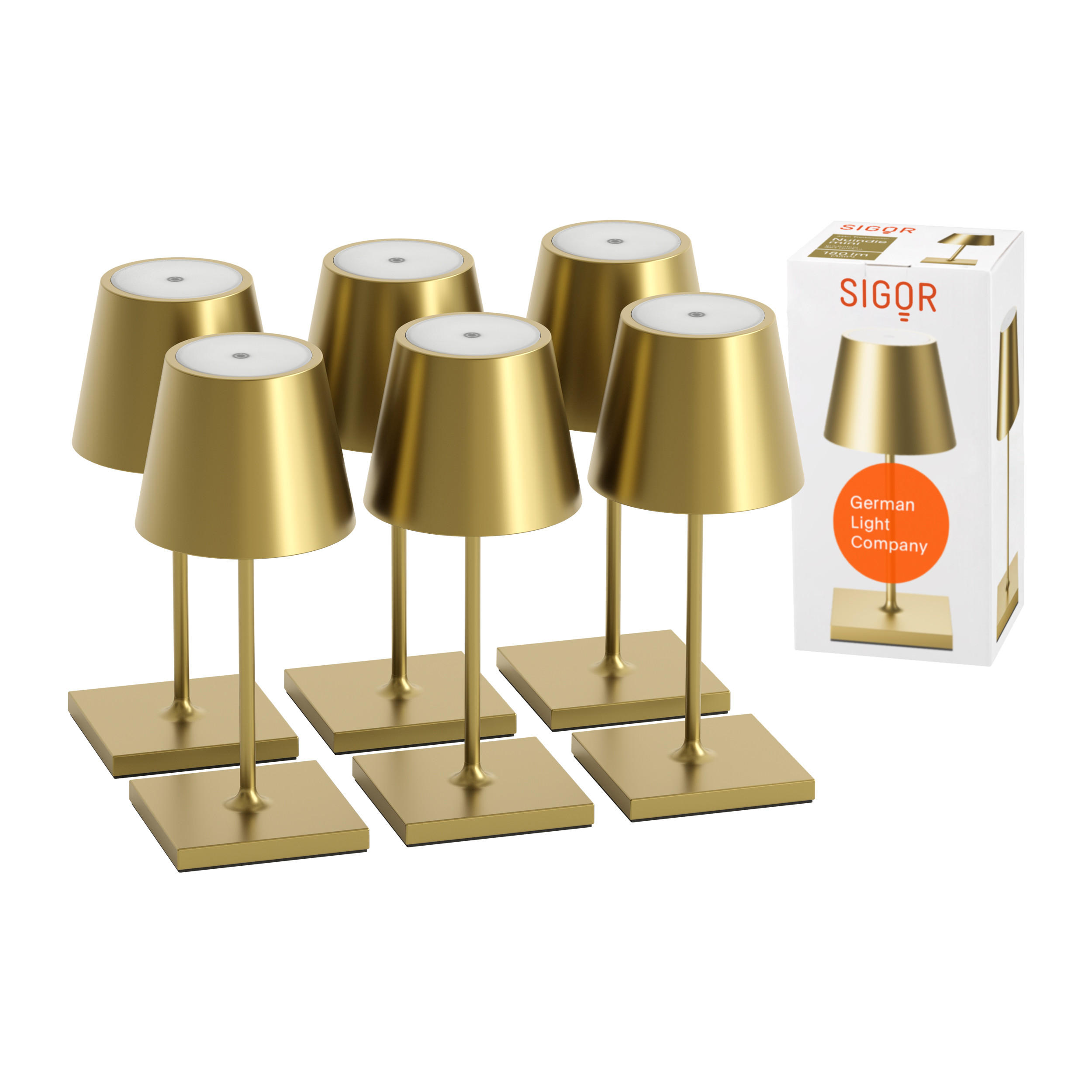 LED Akku-Tischlampe, Nuindie mini 3.0 6er-Set, goldfarben - Goldfarben, Metall (25/10/25cm) - Sigor