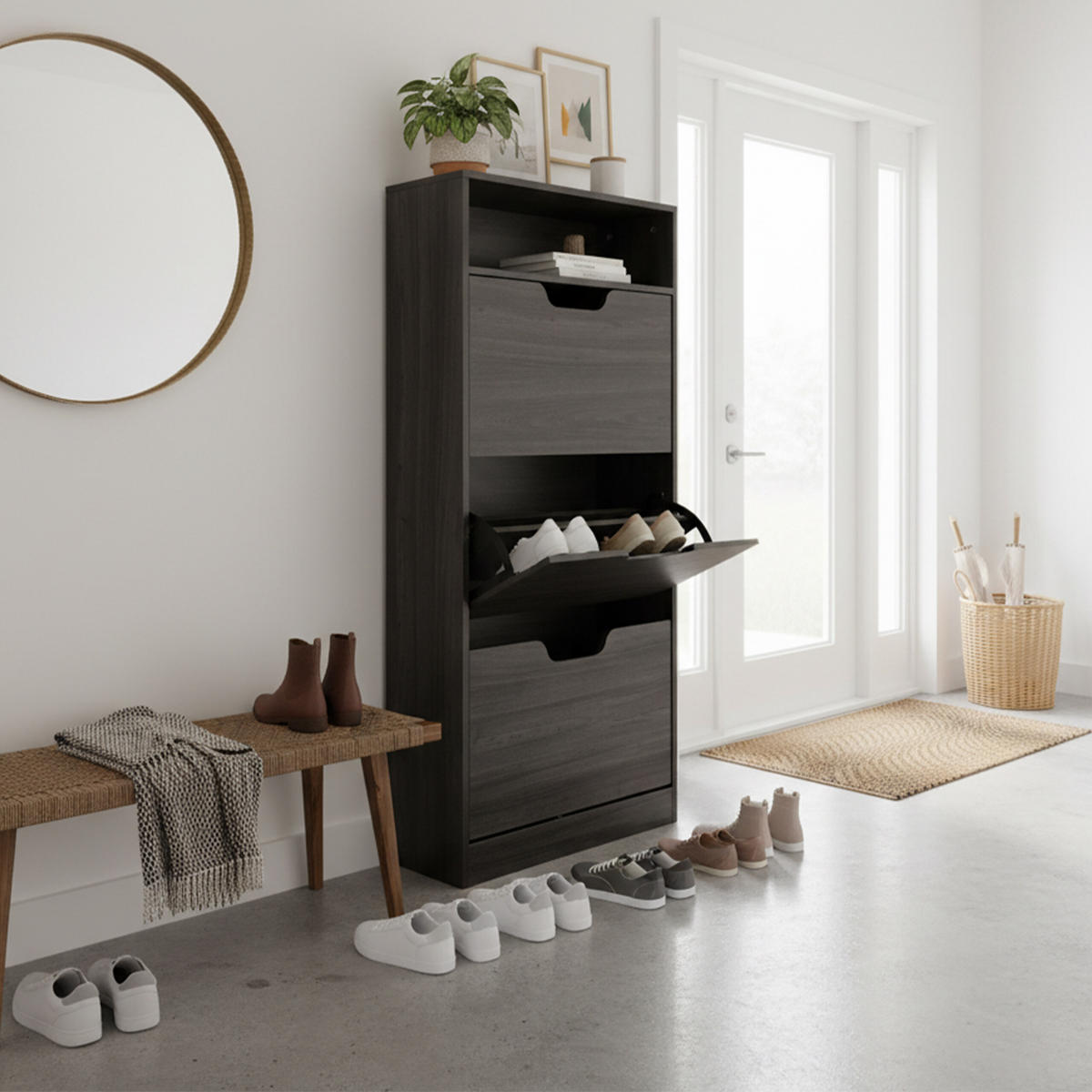 SCHUHSCHRANK - Grau, Holzwerkstoff/Kunststoff (60/140/24cm) - Relaxdays