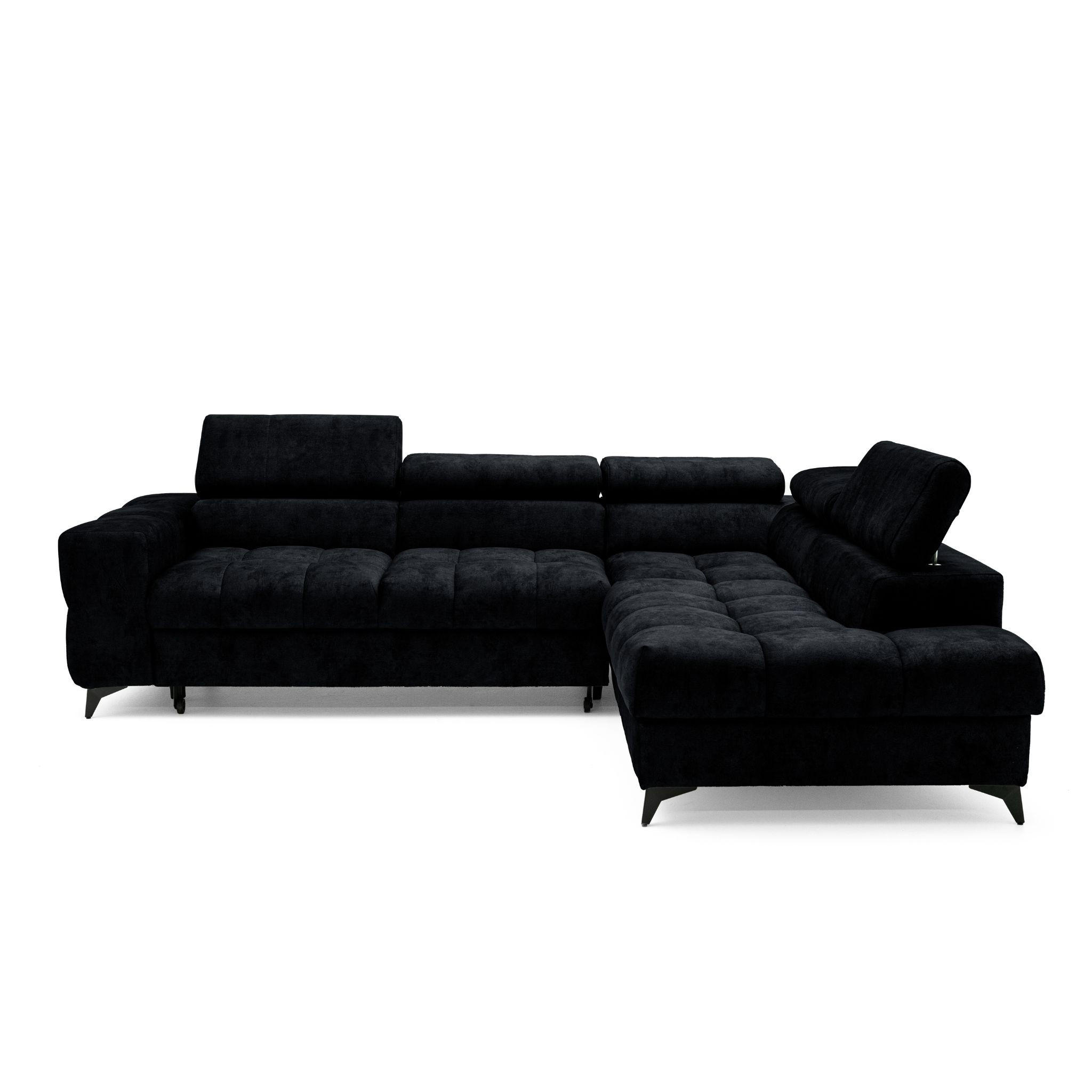 ECKSOFA PUDDING L Rechts mit Schlaffunktion 128x197 Velours Schwarz - Schwarz, Holz/Textil (204/270cm) - Muffo