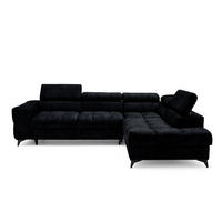ECKSOFA PUDDING L Rechts mit Schlaffunktion 128x197 Velours Schwarz - Schwarz, Holz/Textil (204/270cm) - Muffo