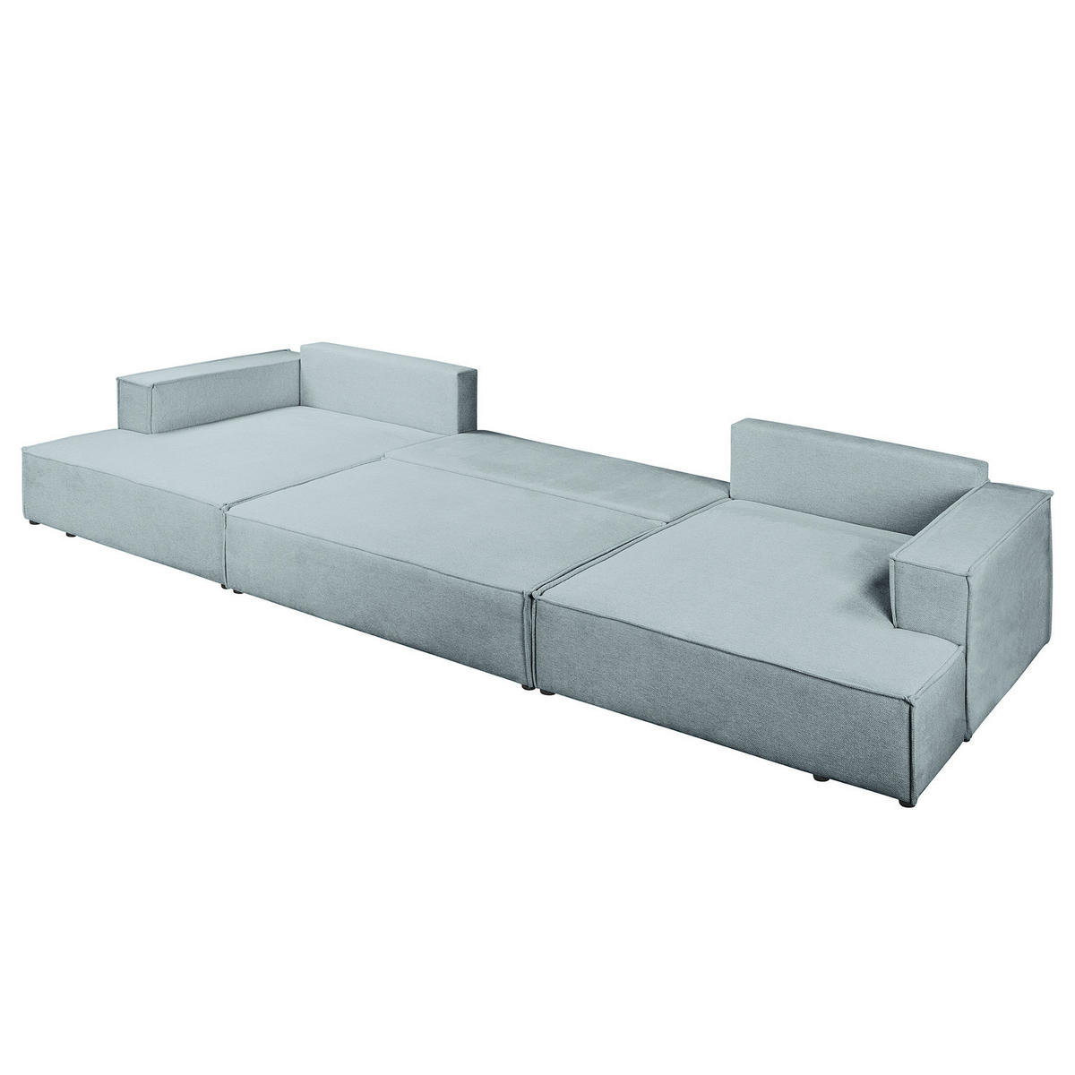 WOHNLANDSCHAFT mit Schlaffunktion - Blaugrau/Schwarz, Kunststoff/Textil (398/70/148cm) - home24