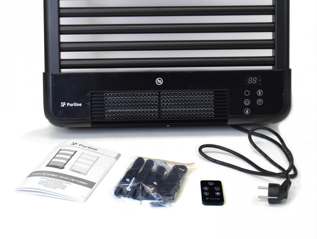 HANDTUCHTROCKNER Schwarz mit Elektrosystem und Wandhalterung 2000 W - Schwarz, Metall (54/102/14cm) - Purline