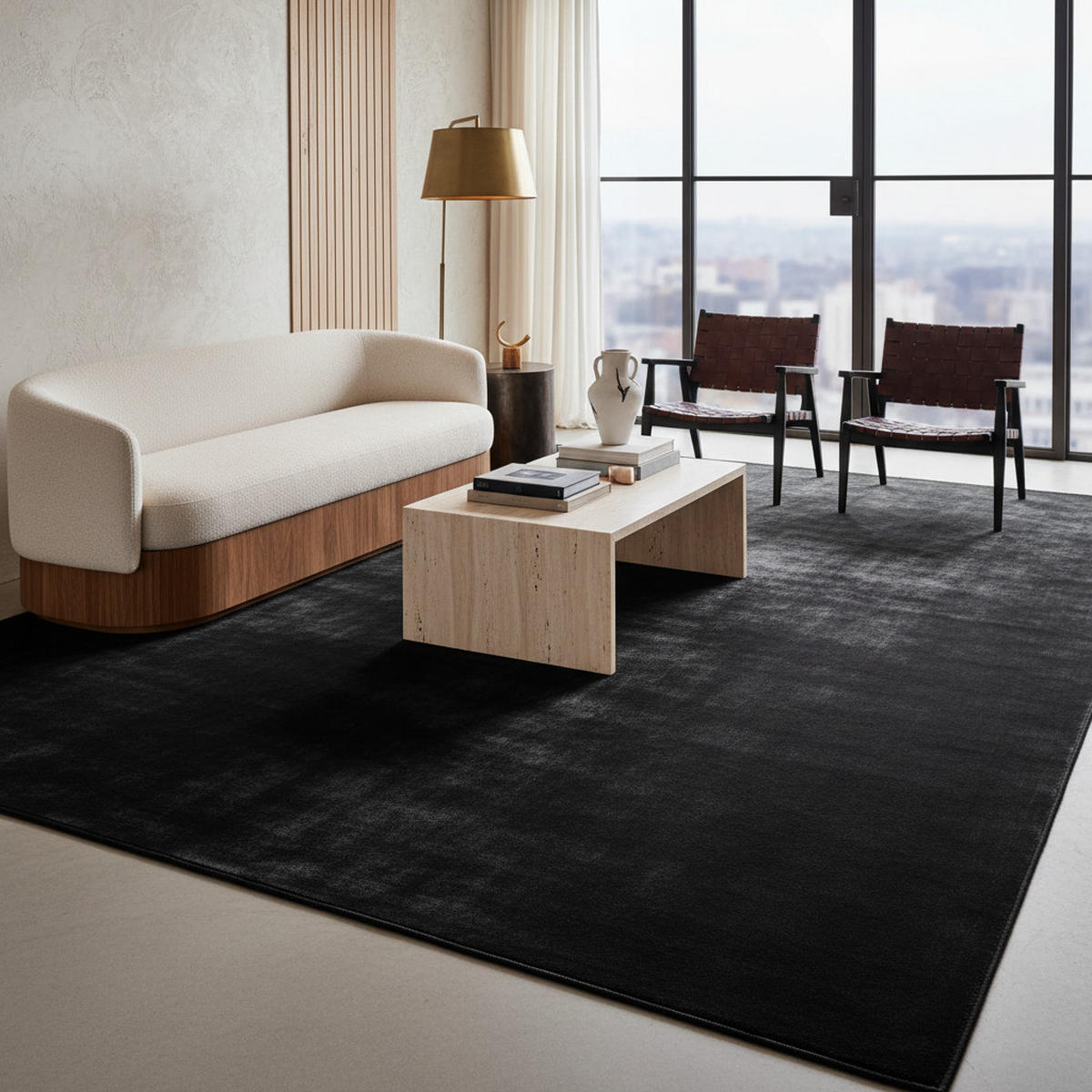 KURZFLORTEPPICH Waschbar ISAR, einfarbig, aus Polyester, Schwarz, 140 x 200 cm - Schwarz, Textil (140/200cm) - KADIMA DESIGN