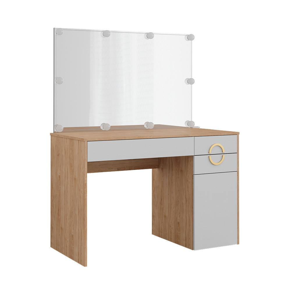 SCHMINKTISCH Adela Natural Rockford Hickory 115 cm mit LED Beleuchtung - Trüffeleichefarben/Weiß, Holzwerkstoff (115/76.4/55cm) - Vicco