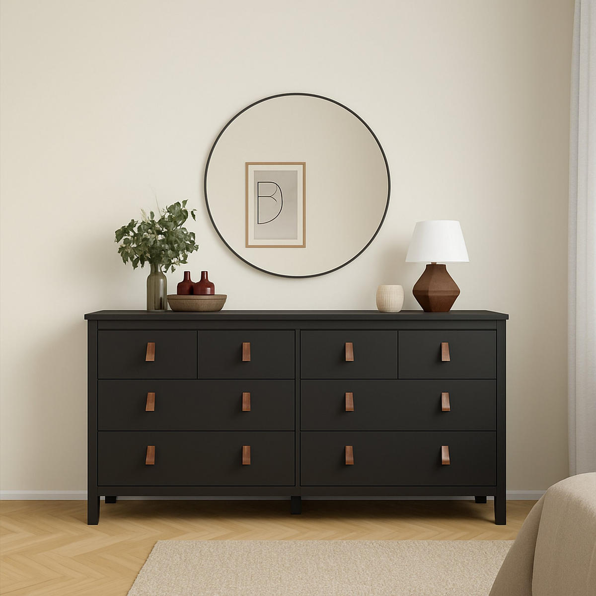 KOMMODE Schwarz 38.4/159.6/79.7 cm - Schwarz, Holzwerkstoff (160/80/38cm) - DMORA