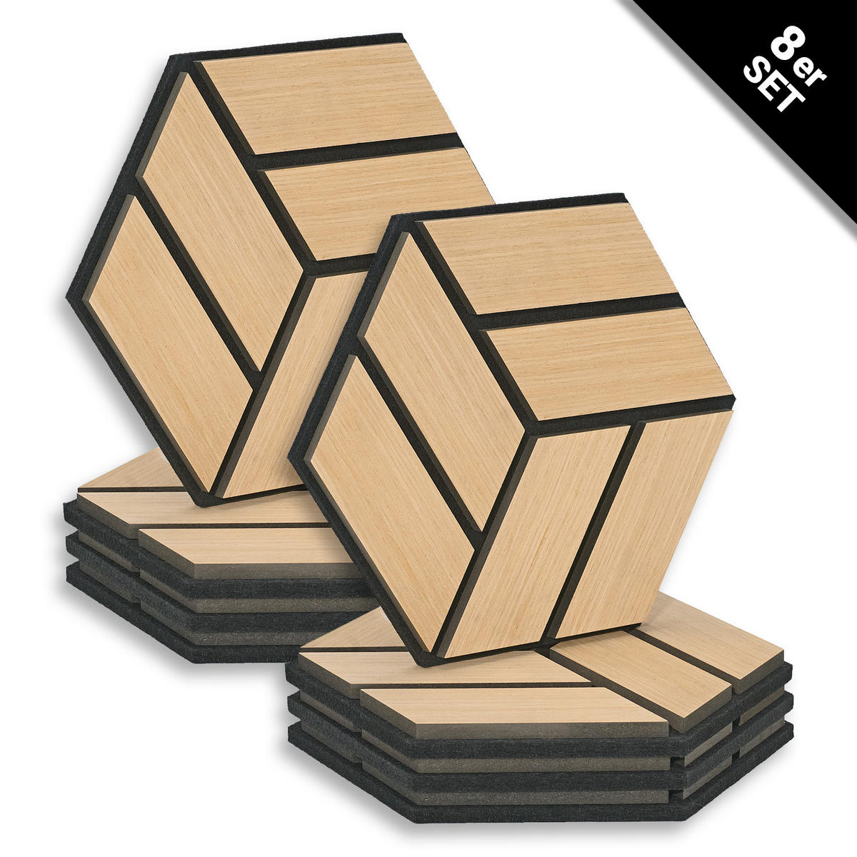 AKUSTIKPANEEL Hexagon Natur 8 Stück - Naturfarben, Holz (30/26/2cm) - Homestyle4u