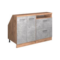 KUHINJSKI ORMAR ZA KOSINE KROVA R-Line Beton 120 cm Set od 2 korpusa ormara, dubina 60 cm - hrast medunac/siva, drvni materijal (120/83.8/60cm) - Vicco