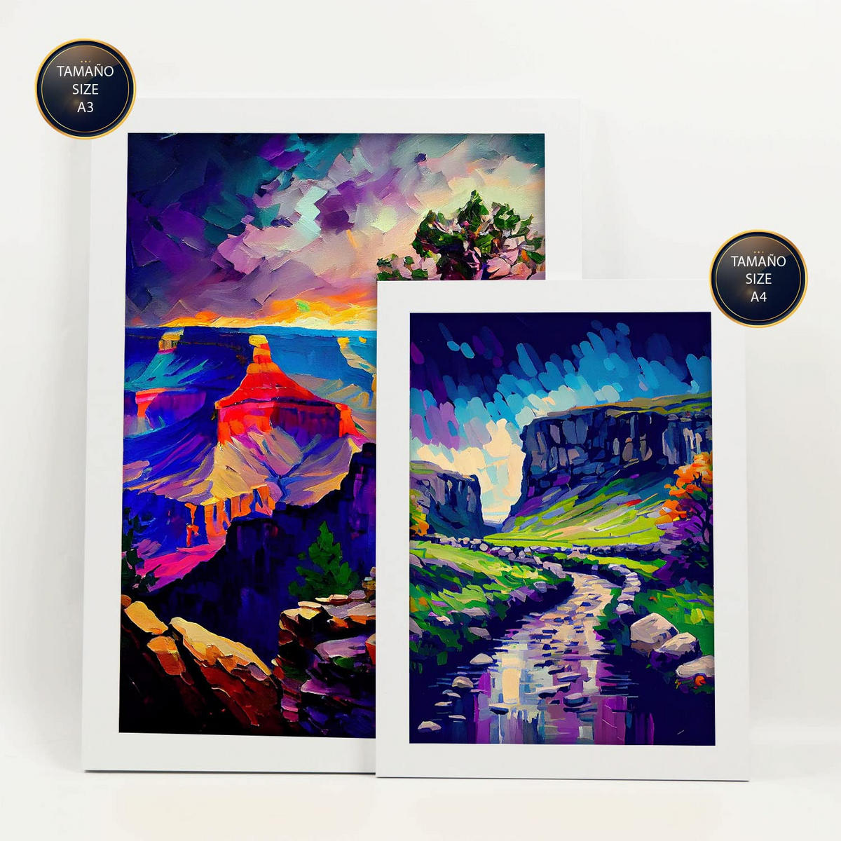 POSTER Set Mit 6 Blau Im Ölgemälde Stil A3 & A4 Weißer Rahmen - Weiß, Papier (29/3cm) - Nacnic