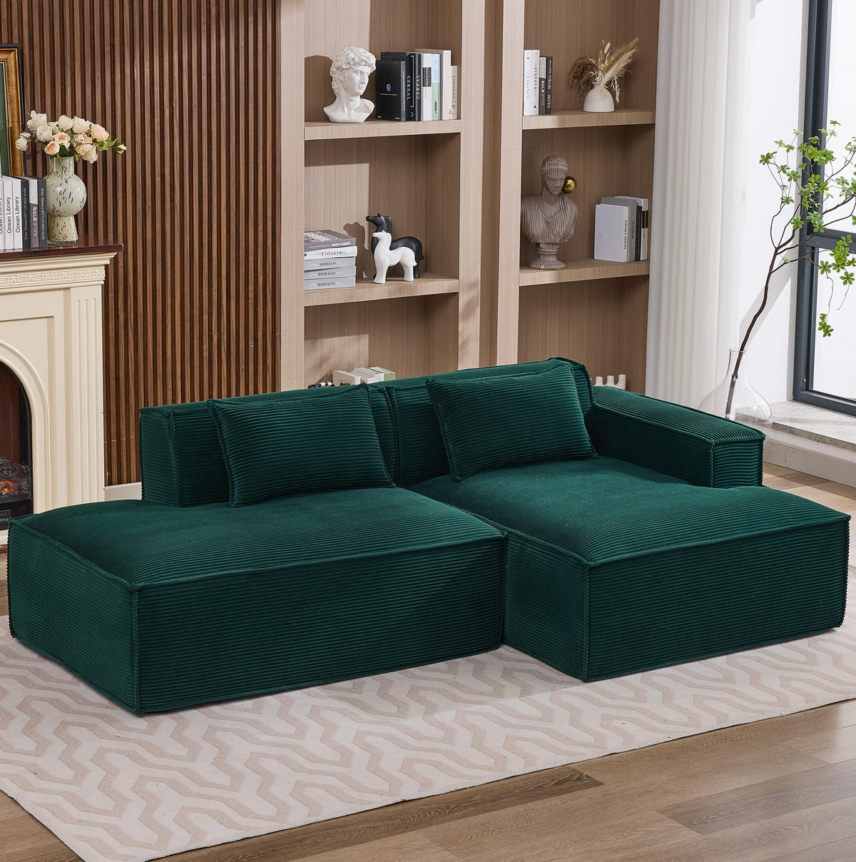ECKSOFA aus Polyester 235 cm Retro-Grün mit Taschenfederkern und pflegeleichtem Bezug - Salbeigrün, Textil (235/129cm) - Modfu
