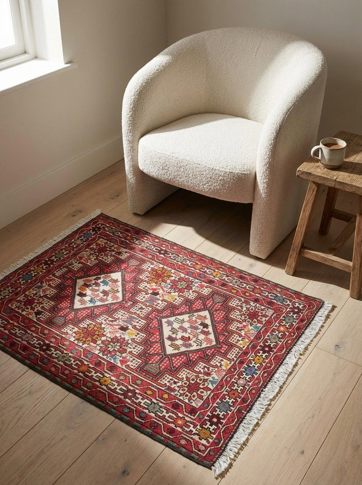 TEPPICH Sumak Shahsavan Beige 96/77 cm Schurwolle - Beige, Textil (77/96cm) - Looma
