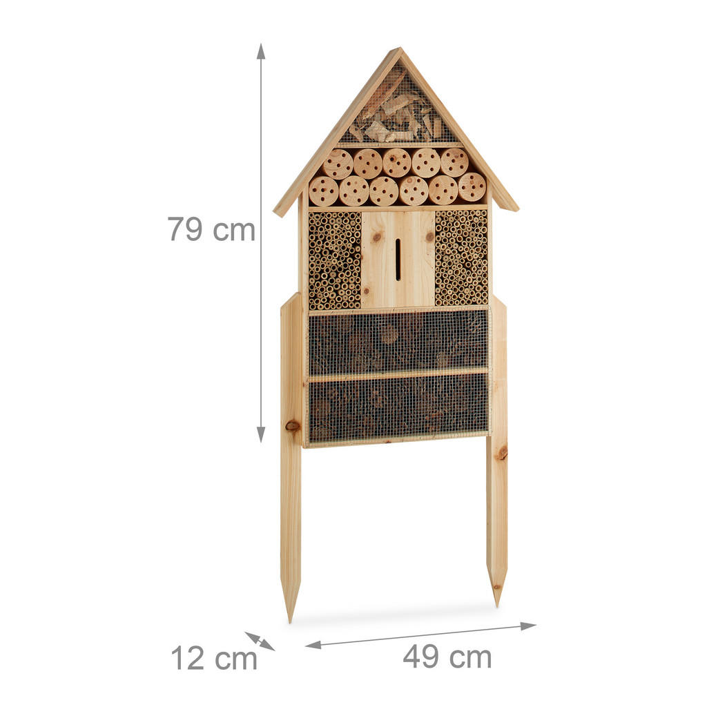 Thumbnail - Relaxdays Insektenhotel, Hellbraun, Holz, Metall, 49x79x12 cm, Gartenzubehör, Gartendeko