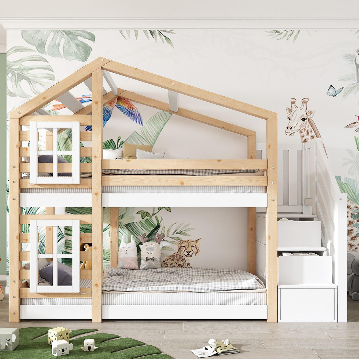 HOCHBETT 0,9*2m Kinderbett für 2 Kinder Baumhausbett Rausfallschutz - Weiß, Holzwerkstoff (90/200cm)