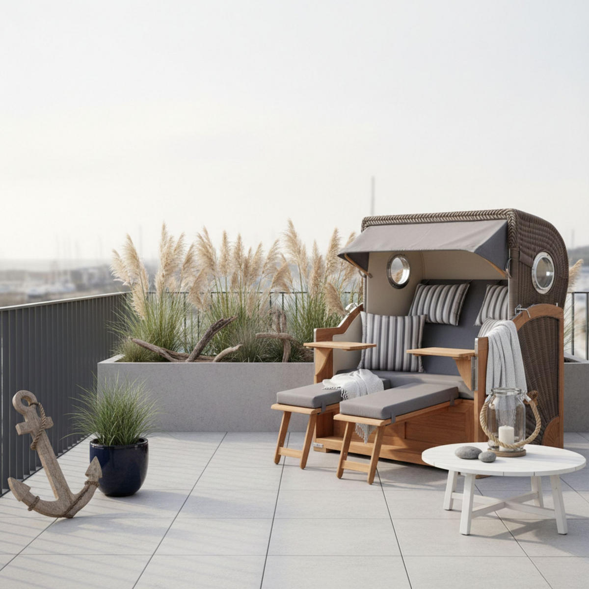 STRANDKORB Baltikum Teak 2,5 Sitzer - Braun/Grau, Holz/Metall (142/170/95cm) - Mr. Deko