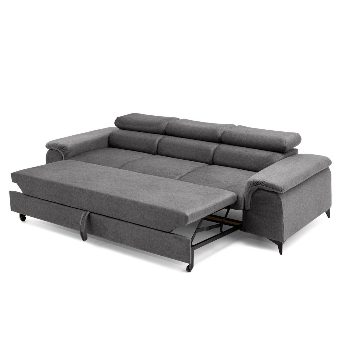 3-SITZER Sofa PLAZA mit Schlaffunktion 127x195 Velours Grau - Schwarz/Grau, Holz/Textil (260/90/100cm) - Muffo