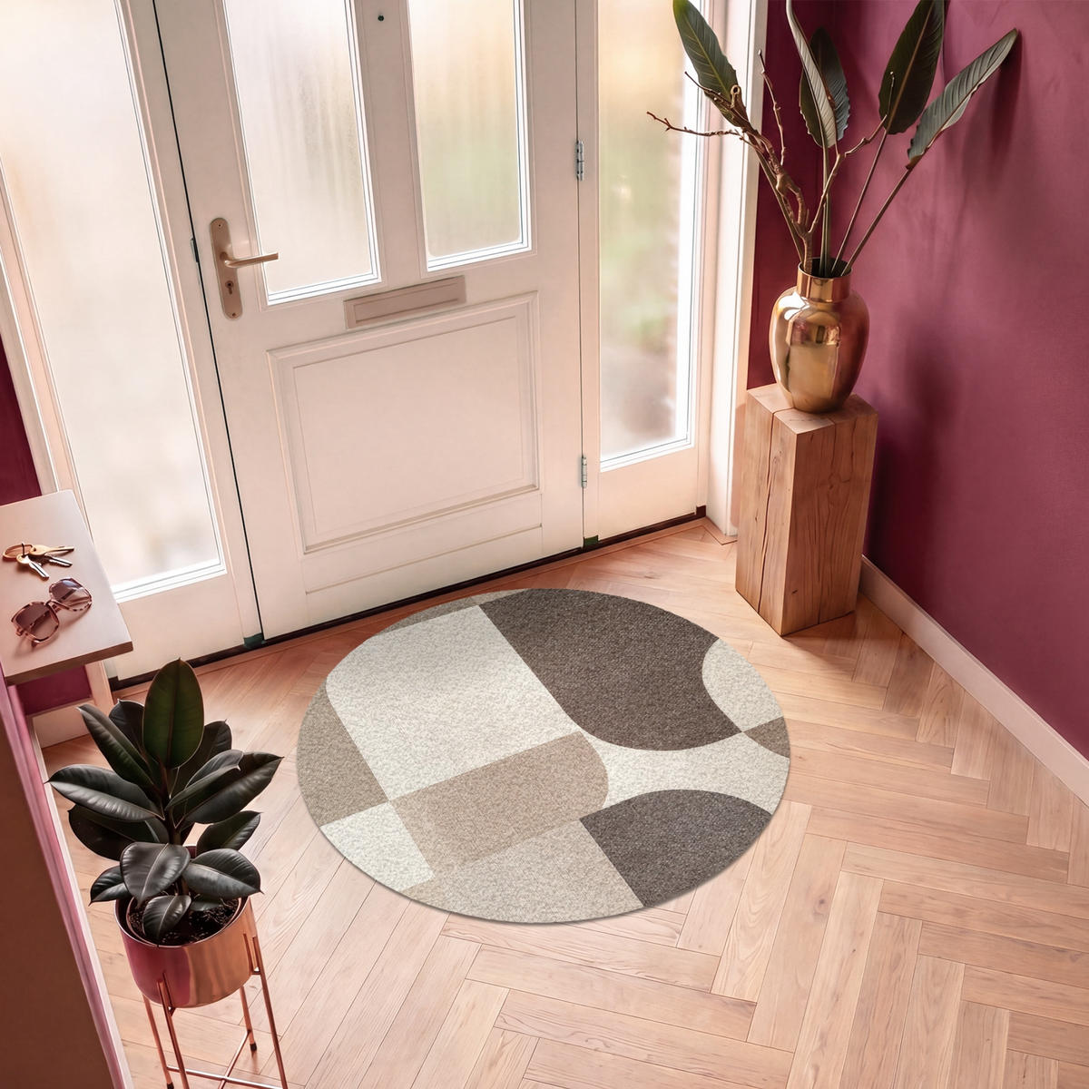 FUSSMATTE Geometrisch - Gewebte Struktur - Modern Fußabtreter 120x120 cm - Beige, Kunststoff (120/120cm) - MuchoWow