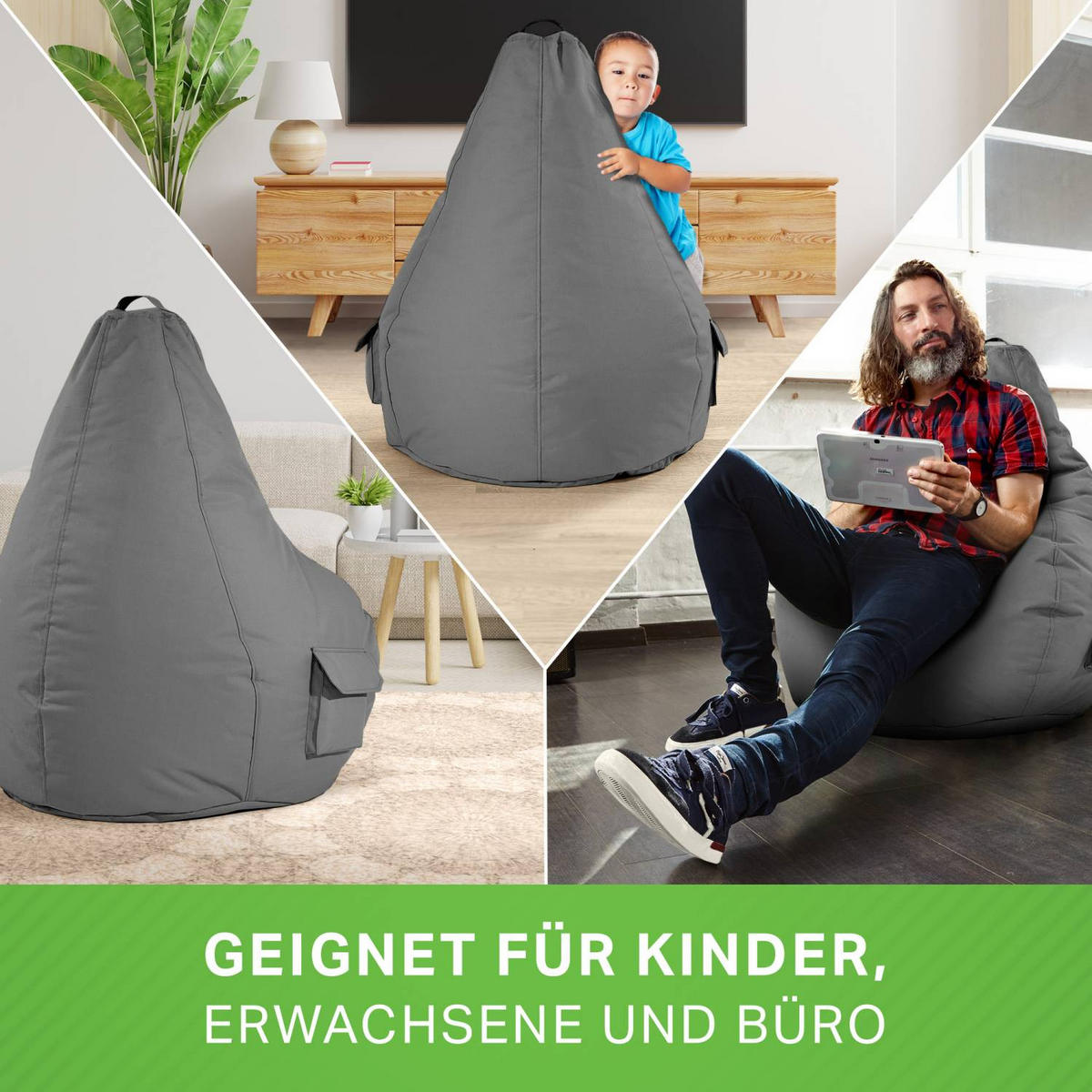 SITZSACK + Hocker "Cozy+Cube" 2er Set - Hellblau, Textil (70/90/80cm) - Green Bean