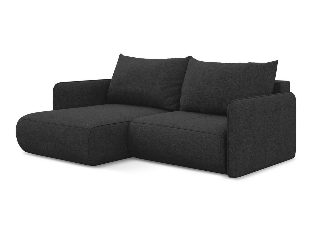 ECKSOFA mit Schlaffunktion Chenille Stoff Schwarz - Anthrazit/Schwarz, Kunststoff/Textil (148/207cm) - Makamii
